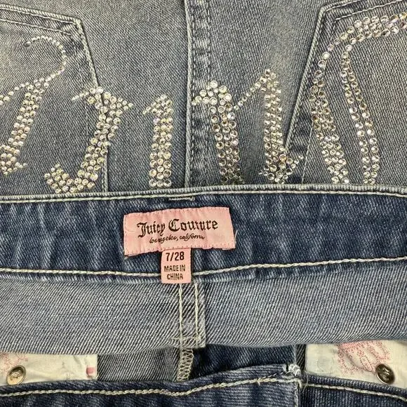 Juicy Couture Jeans Women's 7/28 Blue Lunita Wide Leg Rhinestone Logo Flare NWT - Picture 8 of 14